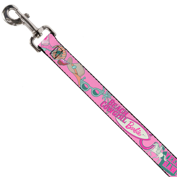 Buckle Down Dog Leash - BARBIE BEACH COWGIRL Icons Collage Pinks/Blues