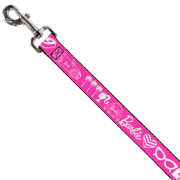 Buckle Down Dog Leash - BARBIE Script Signature And Icons Pink/White