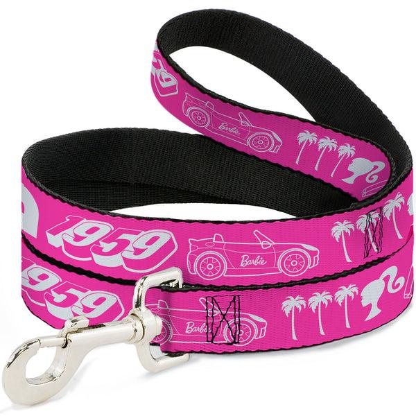 buckle down Dog Leash - BARBIE Script Signature and Icons Pink/White