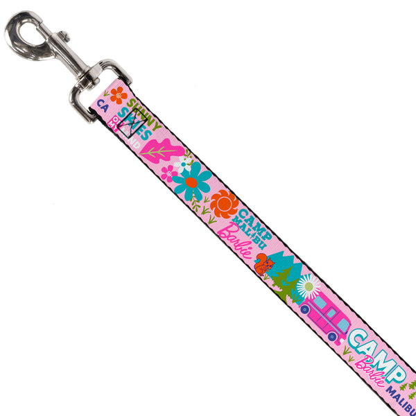 Buckle Down Dog Leash - CAMP BARBIE MALIBU Icons Collage Pink/Multi Color