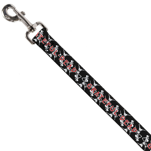 Buckle Down Dog Leash - GRATEFUL DEAD Dancing Skeletons And Text Black/White/Red