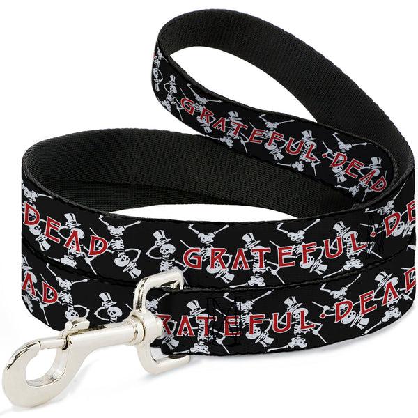 buckle down Dog Leash - GRATEFUL DEAD Dancing Skeletons and Text Black/White/Red