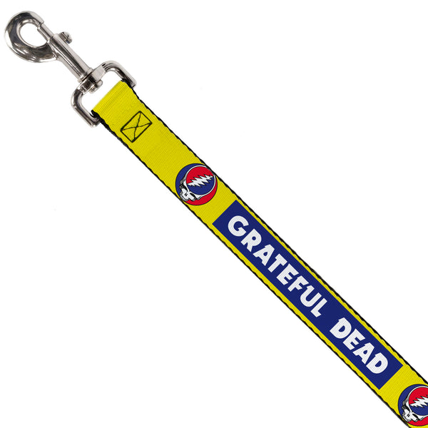 Buckle Down Dog Leash - GRATEFUL DEAD Text Box And Steal Your Face Logo Yellow/Blue/White