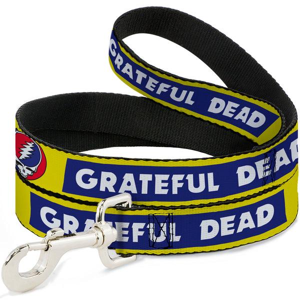 buckle down Dog Leash - GRATEFUL DEAD Text Box and Steal Your Face Logo Yellow/Blue/White