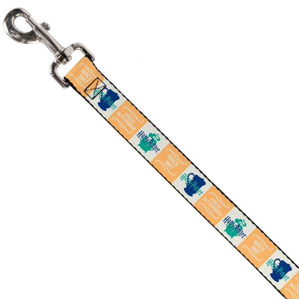 Buckle Down Dog Leash - Harry Potter FINEST BUTTERBEER SINCE 1867 Icon Blocks Yellow/White/Blues