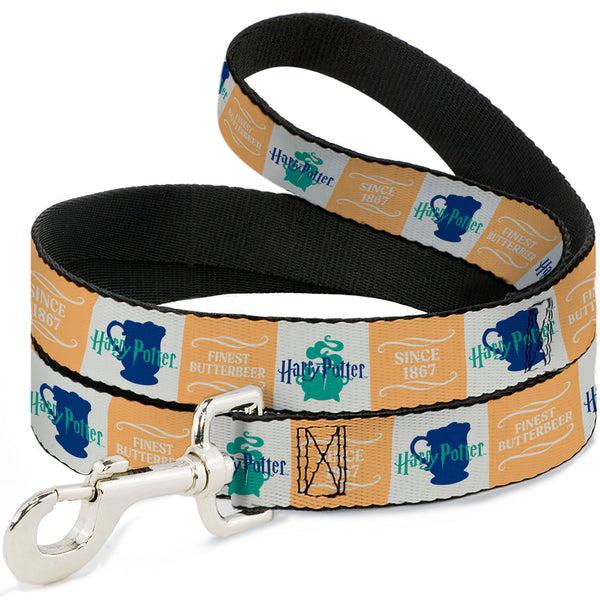 buckle down Dog Leash - Harry Potter FINEST BUTTERBEER SINCE 1867 Icon Blocks Yellow/White/Blues