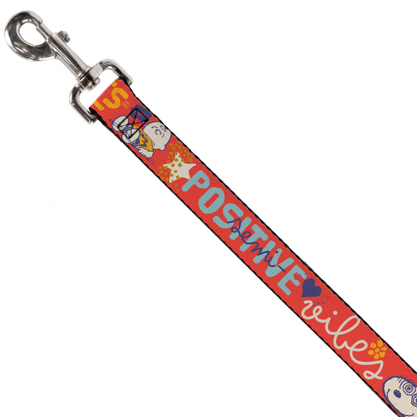 Buckle Down Dog Leash - Peanuts Gang SEMI-POSITIVE VIBES Quote Red/Blues/White