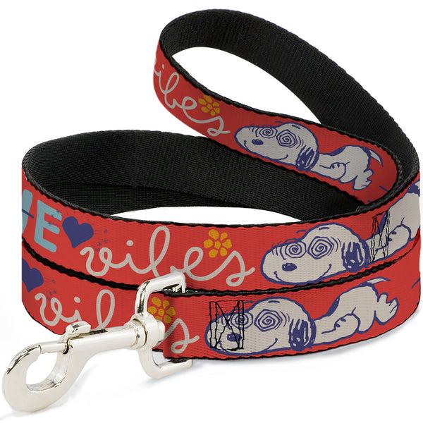 buckle down Dog Leash - Peanuts Gang SEMI-POSITIVE VIBES Quote Red/Blues/White