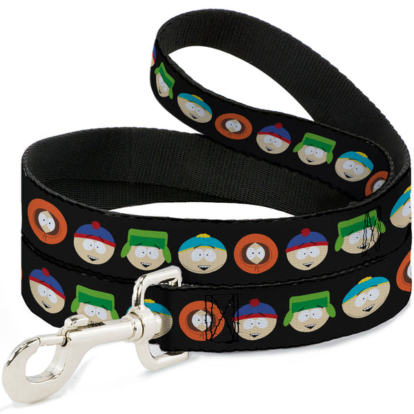 buckle down Dog Leash - South Park Boys Face Repeat Black