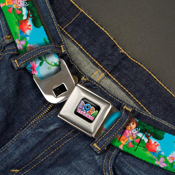 Buckle Down DORA THE EXPORER Logo Full Color Black Seatbelt Belt - Dora Running & Animal Friends Outdoors Webbing