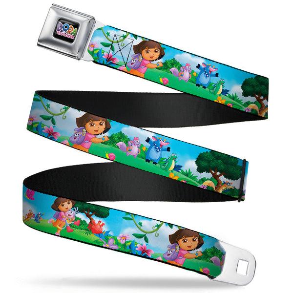 buckle down DORA THE EXPORER Logo Full Color Black Seatbelt Belt - Dora Running & Animal Friends Outdoors Webbing