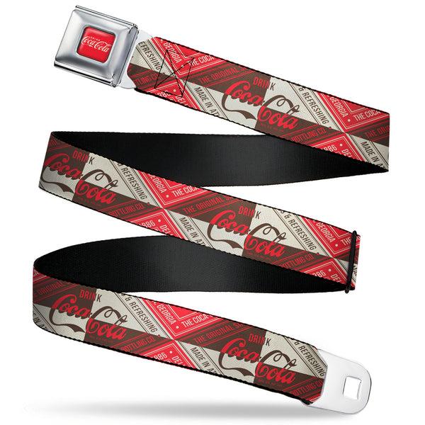 buckle down DRINK COCA-COLA Logo Full Color Red/White Seatbelt Belt - DRINK COCA-COLA Coke Diamond Blocks Red/Brown/Beige Webbing