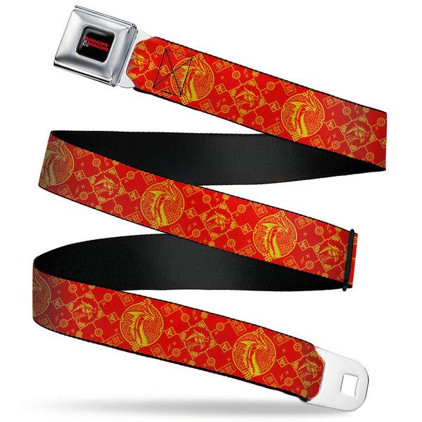 buckle down DUNGEONS & DRAGONS Title Logo Full Color Black/Red Seatbelt Belt - Dungeons & Dragons Year of the Dragon Icons Red/Yellow Webbing