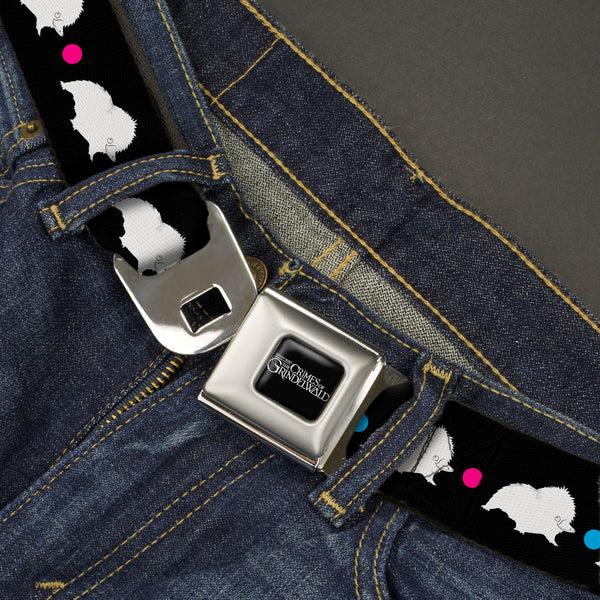 Buckle Down FANTASTIC BEASTS THE CRIMES OF GRINDEWALD Logo Full Color Black/White Seatbelt Belt - Fantastic Beasts The Crimes Of Grindelwald Baby Niffler Pose/Dots Black/White/Pink/Blue Webbing