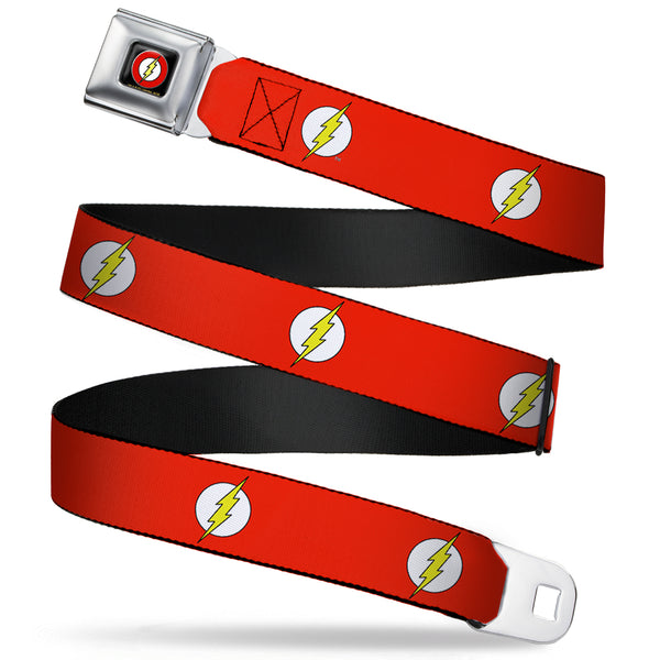 buckle down Flash Logo Black Seatbelt Belt - Flash Logo Red/White/Yellow Webbing