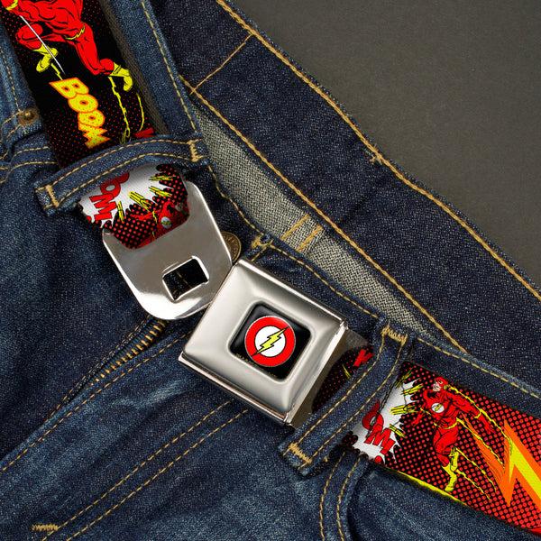 Buckle Down Flash Logo Black Seatbelt Belt - The Flash BOOM-KABOOM Webbing