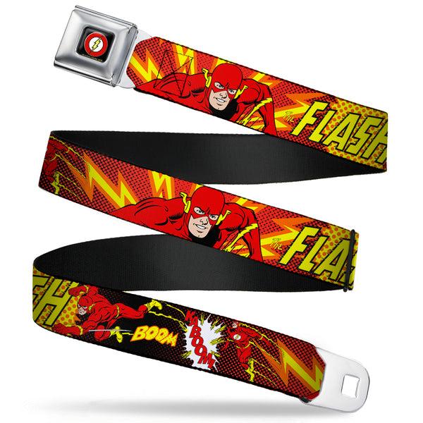 buckle down Flash Logo Black Seatbelt Belt - The Flash BOOM-KABOOM Webbing