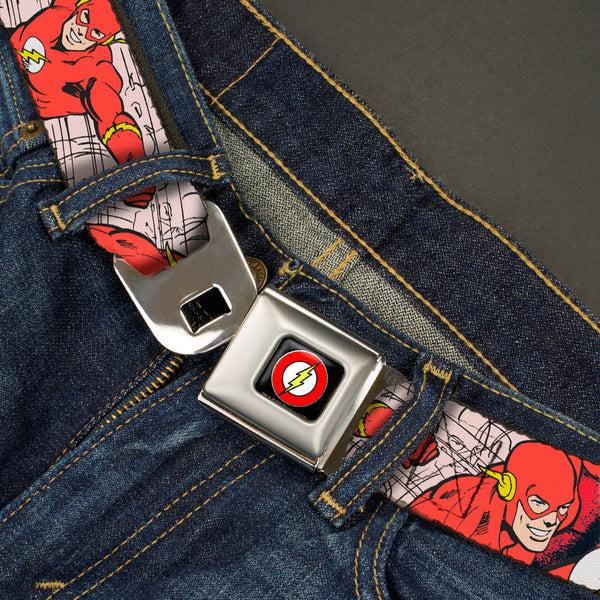 Buckle Down Flash Logo Black Seatbelt Belt - The Flash In Action Webbing