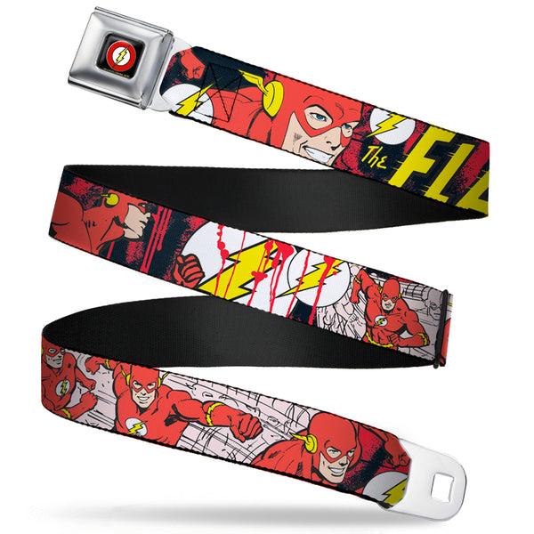 buckle down Flash Logo Black Seatbelt Belt - The Flash in Action Webbing