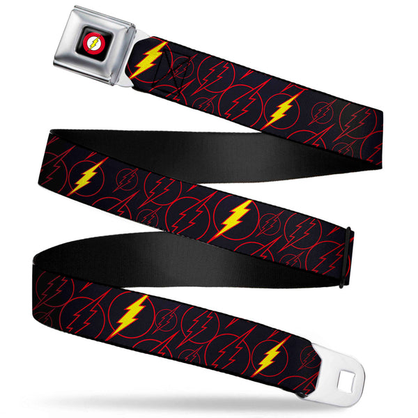 buckle down Flash Logo Full Color Black Seatbelt Belt - The Flash Logo13 Scattered Black/Red/Yellow Webbing