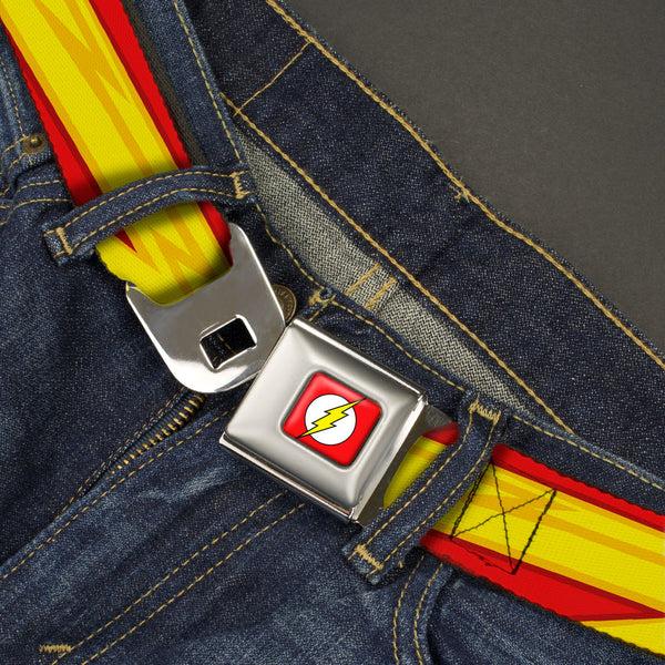 Buckle Down Flash Logo Full Color Red White Yellow Seatbelt Belt - The Flash Bolt Stripe Reds/Yellows Webbing