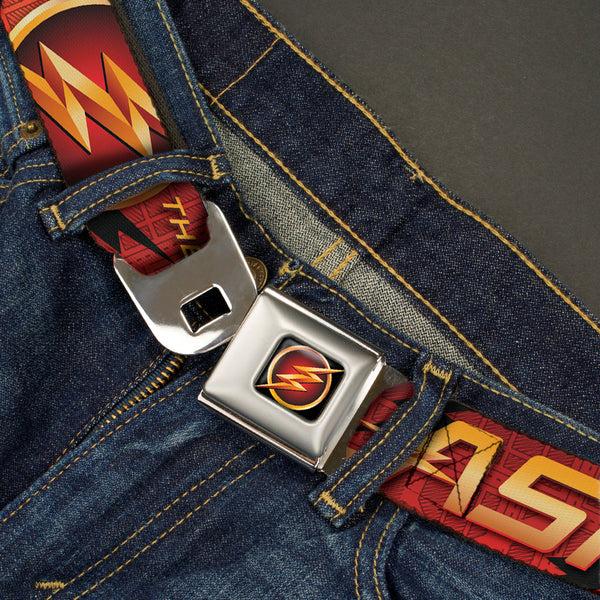 Buckle Down Flash Logo3 Full Color Black Gold Red Seatbelt Belt - THE FLASH/Logo3/Poses Black/Red/Gold Webbing