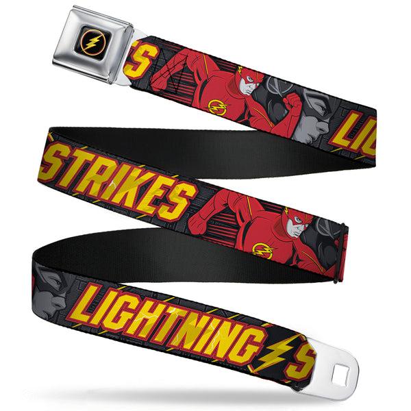 buckle down Flash Logo4 Full Color Black Yellow Red Seatbelt Belt - The Flash Running Poses LIGHTNING STRIKES Grays/Red/Yellow Webbing