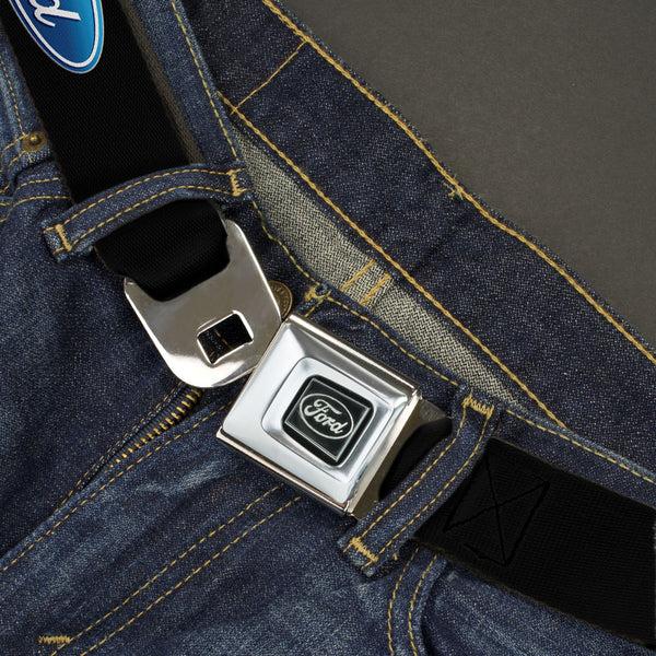 Buckle Down Ford Emblem Seatbelt Belt - Ford Oval Logo REPEAT Webbing
