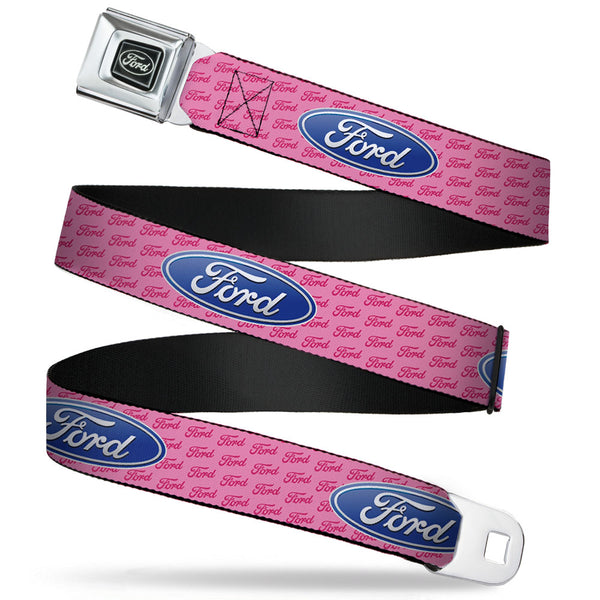 buckle down Ford Emblem Seatbelt Belt - Ford Oval w/Text PINK REPEAT Webbing