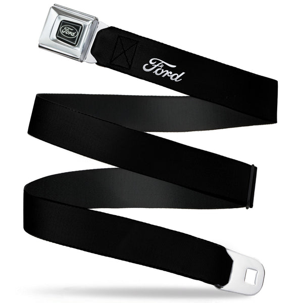 buckle down Ford Emblem Seatbelt Belt - FORD Script Single Black/White Webbing
