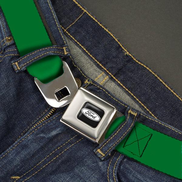Buckle Down Ford Emblem Seatbelt Belt - Green Webbing