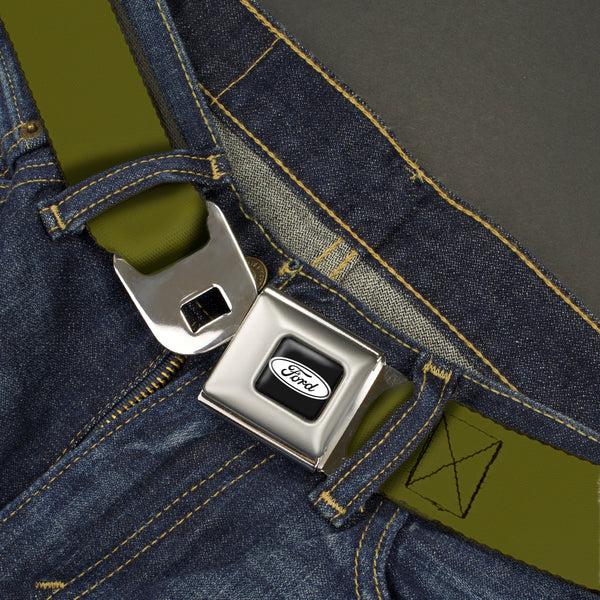 Buckle Down Ford Emblem Seatbelt Belt - Olive Webbing