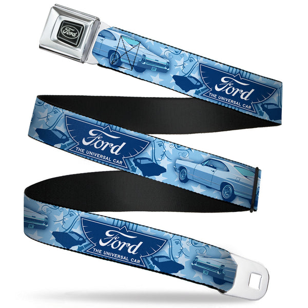 buckle down Ford Emblem Seatbelt Belt - Vintage Ford Logo/1967 Galaxie 500/Stars Blues Webbing