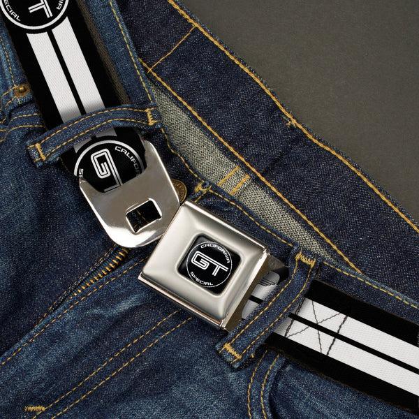 Buckle Down Ford GT CALIFORNIA SPECIAL Emblem Full Color Black White Seatbelt Belt - Ford GT CALIFORNIA SPECIAL Emblem Stripe Black/White Webbing