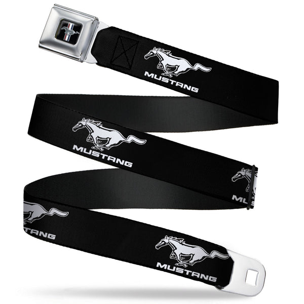 buckle down Ford Mustang Emblem Seatbelt Belt - Ford Mustang Black/White Logo REPEAT Webbing