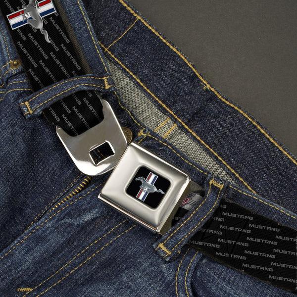 Buckle Down Ford Mustang Emblem Seatbelt Belt - Ford Mustang W/Bars REPEAT W/Text Webbing