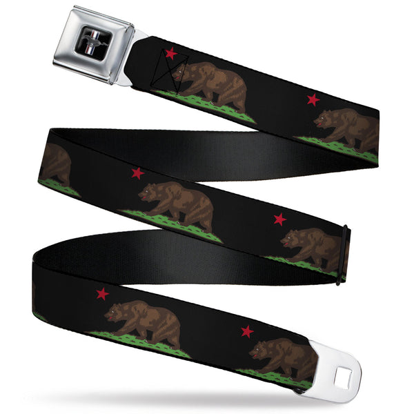 buckle down Ford Mustang Seatbelt Belt - California Flag Bear Black Webbing
