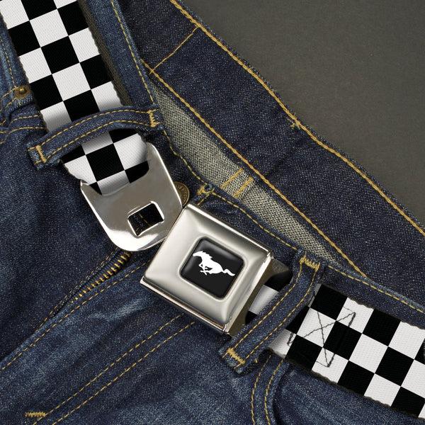 Buckle Down Ford Mustang Seatbelt Belt - Checker Black/White Webbing