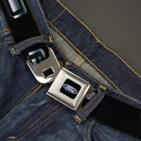 Buckle Down Ford Oval Full Color Black Blue Seatbelt Belt - F-150 Emblem Black/Silver-Fade Webbing
