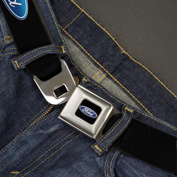 Buckle Down Ford Oval Full Color Black Blue Seatbelt Belt - Ford Oval Logo REPEAT Webbing