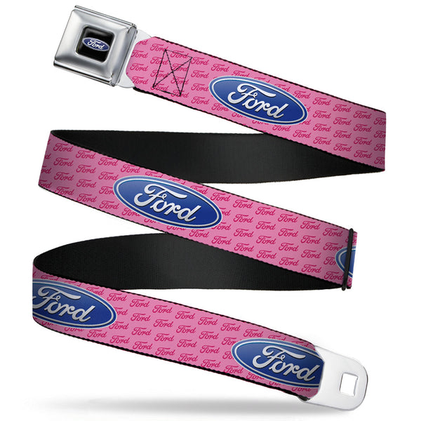 buckle down Ford Oval Full Color Black Blue Seatbelt Belt - Ford Oval w/Text PINK REPEAT Webbing