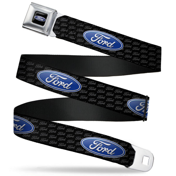 buckle down Ford Oval Full Color Black Blue Seatbelt Belt - Ford Oval REPEAT w/Text Webbing