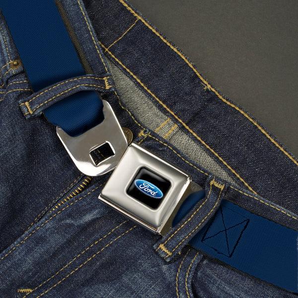 Buckle Down Ford Oval Full Color Black/Blue Seatbelt Belt - Navy Webbing