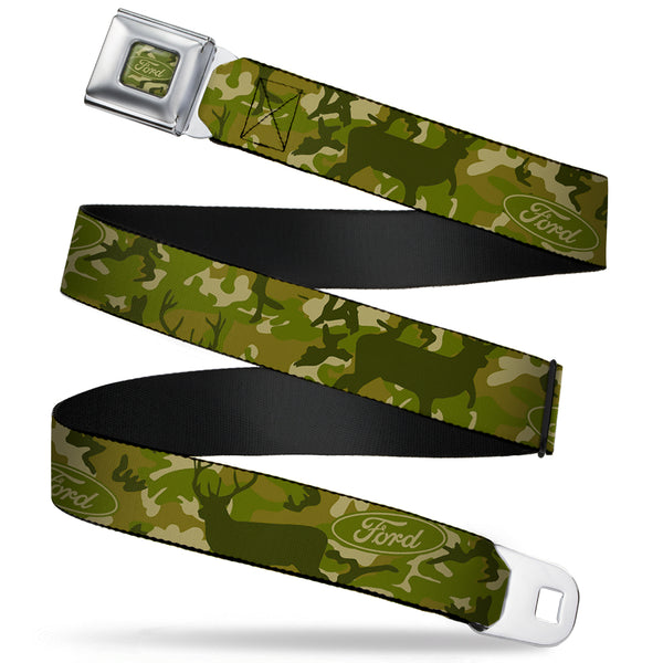 buckle down FORD Oval Full Color Deer Hunter Camo Olive Seatbelt Belt - FORD Deer Hunter Camo Olive Webbing