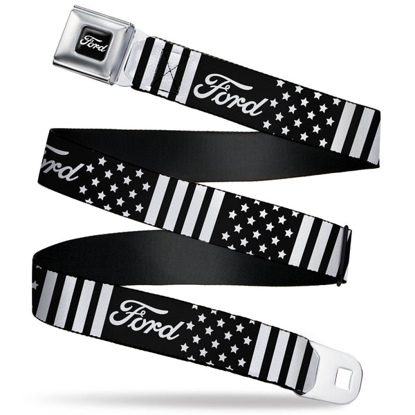 buckle down FORD Script Full Color Black/White Seatbelt Belt - FORD Script Americana Stars and Stripes Black/White Webbing