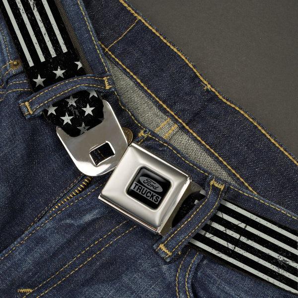Buckle Down Ford Trucks Seatbelt Belt - Americana Stars & Stripes2 Weathered Black/Gray