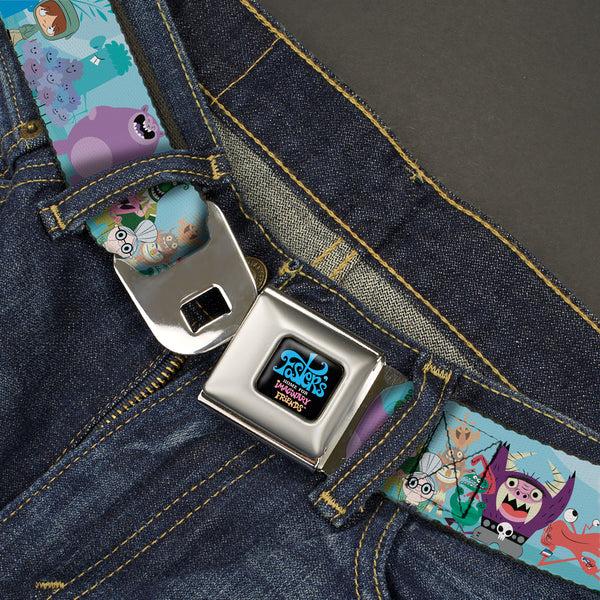 Buckle Down FOSTER'S HOME FOR IMAGINARY FRIENDS Title Logo Black/Multi Color Seatbelt Belt - Foster's Home For Imaginary Friends Group Pose Blues Webbing