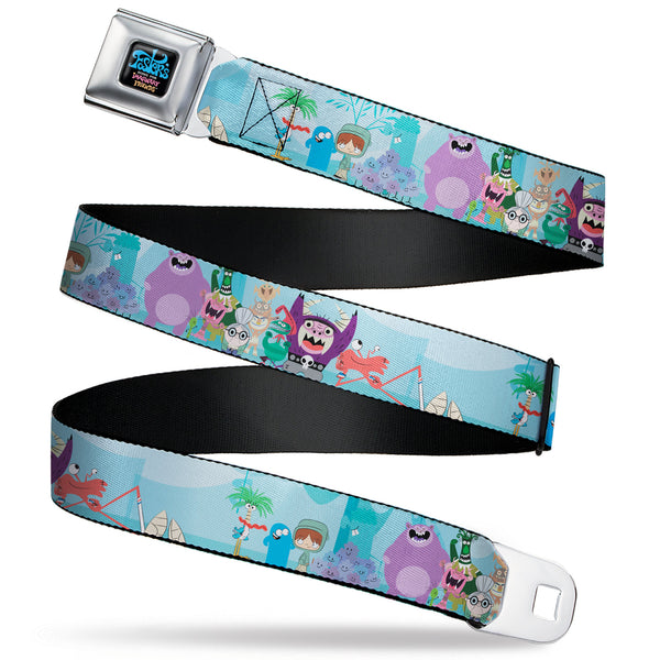 buckle down FOSTER'S HOME FOR IMAGINARY FRIENDS Title Logo Black/Multi Color Seatbelt Belt - Foster's Home for Imaginary Friends Group Pose Blues Webbing