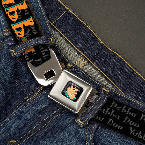 Buckle Down Fred Face Full Color Black Seatbelt Belt - Fred Face/Pose YABBA DABBA DOO Black/Gray/Orange Webbing