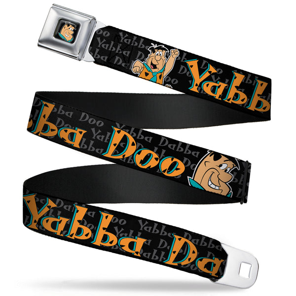 buckle down Fred Face Full Color Black Seatbelt Belt - Fred Face/Pose YABBA DABBA DOO Black/Gray/Orange Webbing